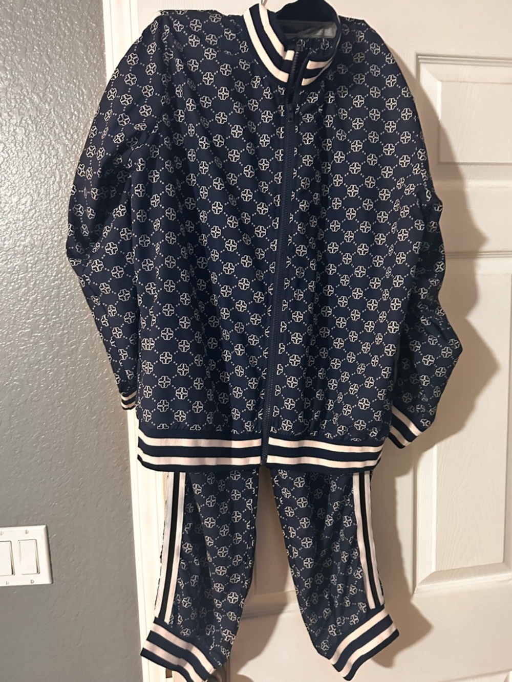 SHEIN Navy Blue Printed Bomber Jacket & Jogger Set